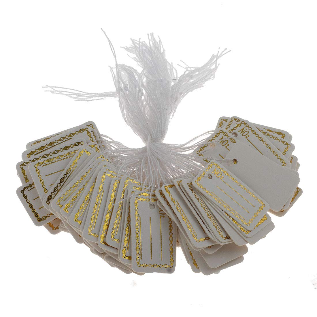 Pack of 300 Labels with Thread Price Labels Price Tags Thread Labels Jewellery Labels String Labels Hanging Labels Cardboard Label Price Labelling (27 x 16 mm White Gold)