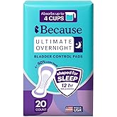 Because Ultimate Overnight Incontinence Booster Pads for Men and Women, Adds 4 Cups Extra Absorbency to Adult Diapers, Super Soft, Adhesive Strip Backing, Unisex, 20 Count