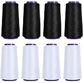 Black &amp; White Stretchy Wooly Serger Thread Cones, 8 Pack 2000M Each Spool Overlock Thread, Polyester Thread for Serger&amp;Overlock Machine Use,Low Stretchy
