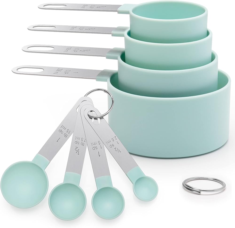 YC Kitchen Measuring Cups and Spoons Set of 8 Stainless Steel Handle