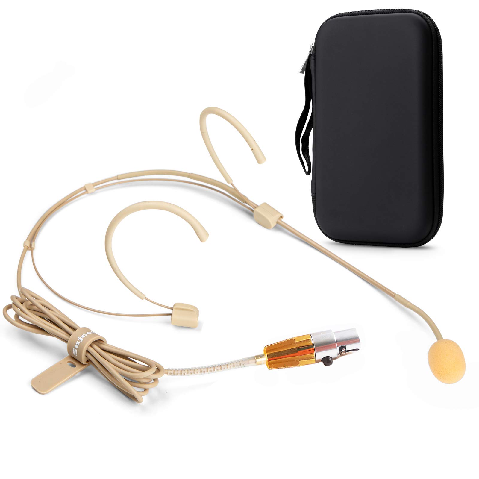 Sujeetec Headset Microphone - Discreet Dual Ear Hook Headworn mic Ideal for AKG Samson Wireless Bodypack Transmitter for Lectures, Theater, Podcasts With Rugged Storage Case - 3 Pin Mini XLR TA3F Plug