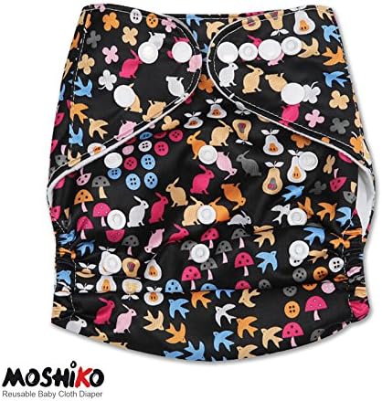 Reusable and Washable Pocket Baby Cloth Diaper Nappy by Moshiko (1 Diaper Cover + 1 FREE Insert) - All in One Size with Adjustable Snaps Fits Babies from Newborn thru Toddlers!