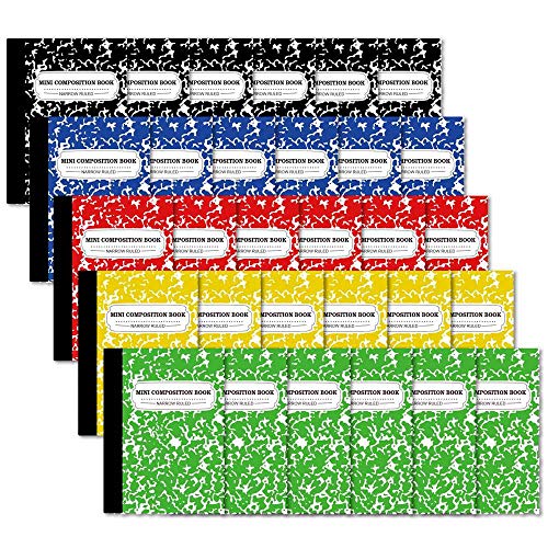 Composition Notebook, Mini Sized 30 Pack 5 Colors Narrow Ruled Mini