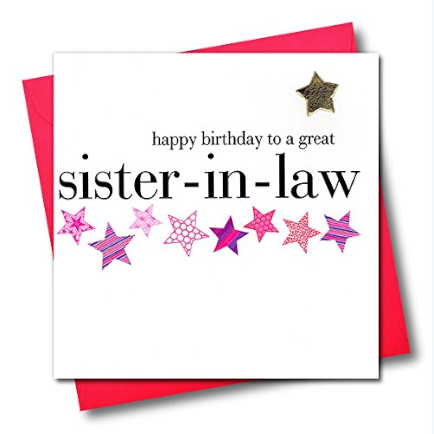 Claire Giles Greeting Cards, Happy Birthday Sister-in-law Card, Pink Stars Birthday Greeting Card, Embellished with a padded star