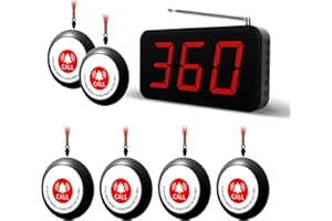 PANDAAR Wireless Caregiver Pager Calling System,6 Call Buttons Nurse Call System 2000Ft Range with 1 Display Receiver,Patient Call Bell for Clinic (Black)