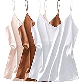 Ekouaer 3 Pack: Womens Silk Satin Tank Top V Neck Camisole Cami Spaghetti Strap Top Loose Sleeveless Blouses Tank Shirt
