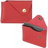 PATIKIL Slim Leather Card Holder with Snap Closure, Leather Front Pocket Wallet Card Case Holder for Cash Coin Men and Women Business Office, Red