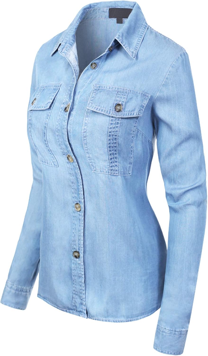 MixMatchy Women's Classic Long Sleeve Button Down Tencel Shirt with Pockets: Clothing