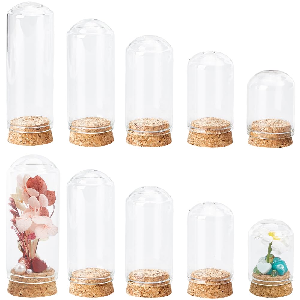 SUNNYCLUE 15Pcs Mini Glass Display Dome Glass Bell Jar Cloche Small Glass Domes with Wooden Base Glass Cloche Bell Jar Display Mini Cloche Dome for Wedding Home Crafts Christmas Party Favor Decor