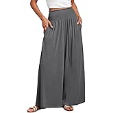 ANRABESS Women Palazzo Pants Summer Boho Bagyy Wide Leg High Smocked Waist Casual Loose Lounge Pant with Pocket