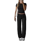 ANRABESS Women's 2 Piece Summer Matching Lounge Sets Wide Leg Pants Ruched Crop Tops Sweatsuits Sets Spring Travel Clothes