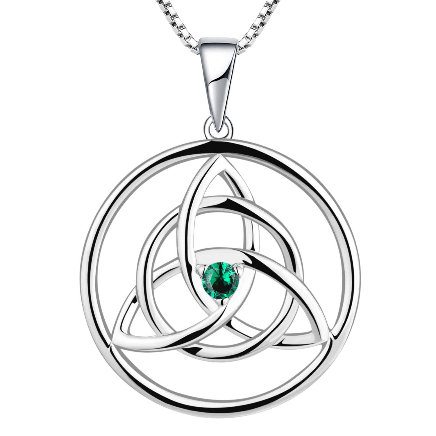 YL Celtic Necklace 925 Sterling Silver May Birthstone Green Cubic Zirconia Celtic Knot Pendant Necklace for Women, Chain Length 45+3CM — image 1