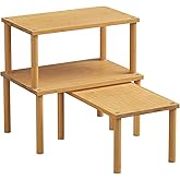 Danfoxer Cabinet Organizer Shelf(Set of 3),Bamboo Kitchen Counter Shelves for Countertop and Cabinet,Stackable Shelf Spice Racks,Medium(Natural)