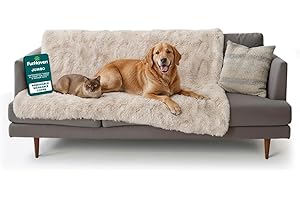 FurHaven Waterproof Throw Blanket for Dogs & Indoor Cats, Reversible Protective Pet Blanket, Extra Large, Long Faux Fur & Velvet, Driftwood