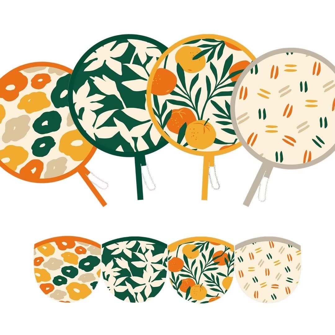 SUJJY 4 PCS 4 Abstract Styles Handheld Compact Cooling Fans Foldable Multi-Role Round Fans for Outdoor Games, Party Decoration（Summer）