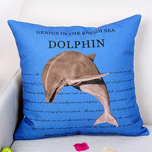 Happy Cool Cotton Linen Rurality Flowers Birds Fashion Decorative Throw Pillow Cushion Cover 18"x 18" Dolphin