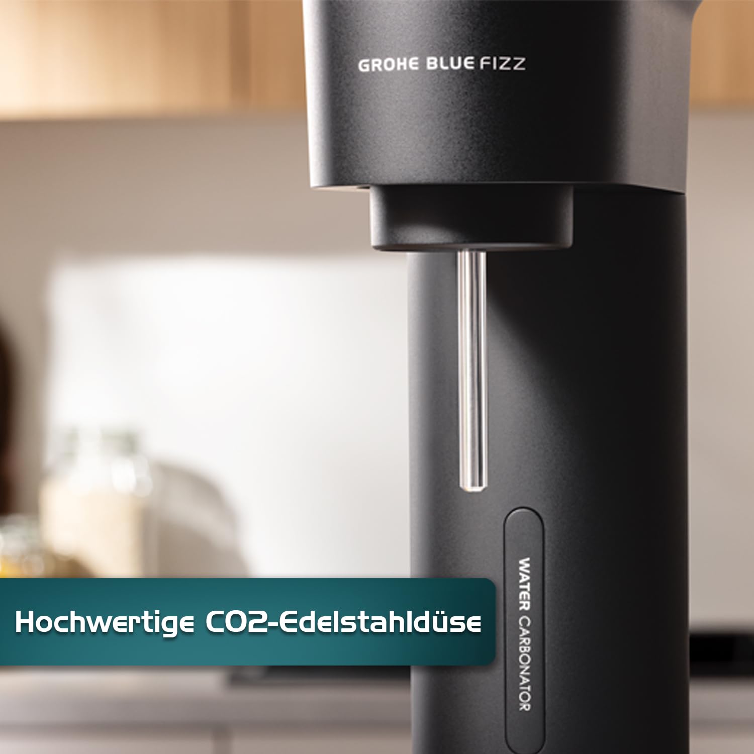 GROHE Blue Fizz, Wassersprudler Starter Set (3 einstellbare Sprudel-Stufen, ohne CO2 Flasche, 1x 0,85l Wasserflasche + Reinigungspulver), schwarz, 31943K00 4