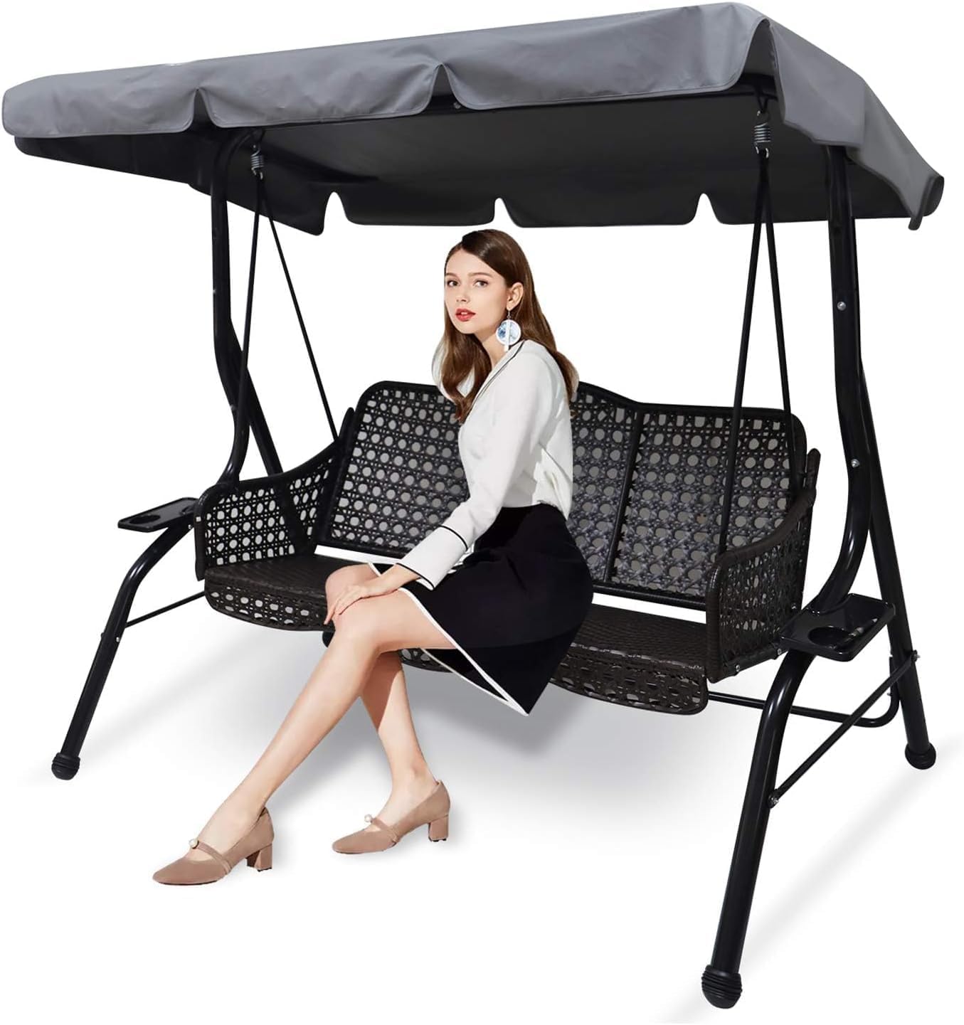 Garden Swing Cover Replacement, Swing Chair Canopy Replacement,3 Seater Garden Swing Cover,Waterproof Windproof Anti-Uv Heavy Duty Rip Proof Garden Hammock Top Cover (Gray, S:164cm×114cm×15cm)