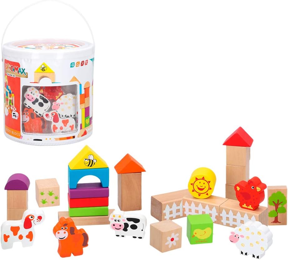 WOOMAX Cubo 50 bloques & figuras de madera natural (ColorBaby 42747)