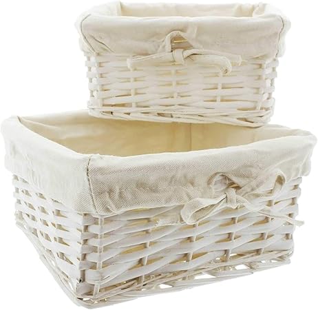 SIDCO - Cesta de mimbre (2 unidades), color blanco: Amazon.es: Hogar