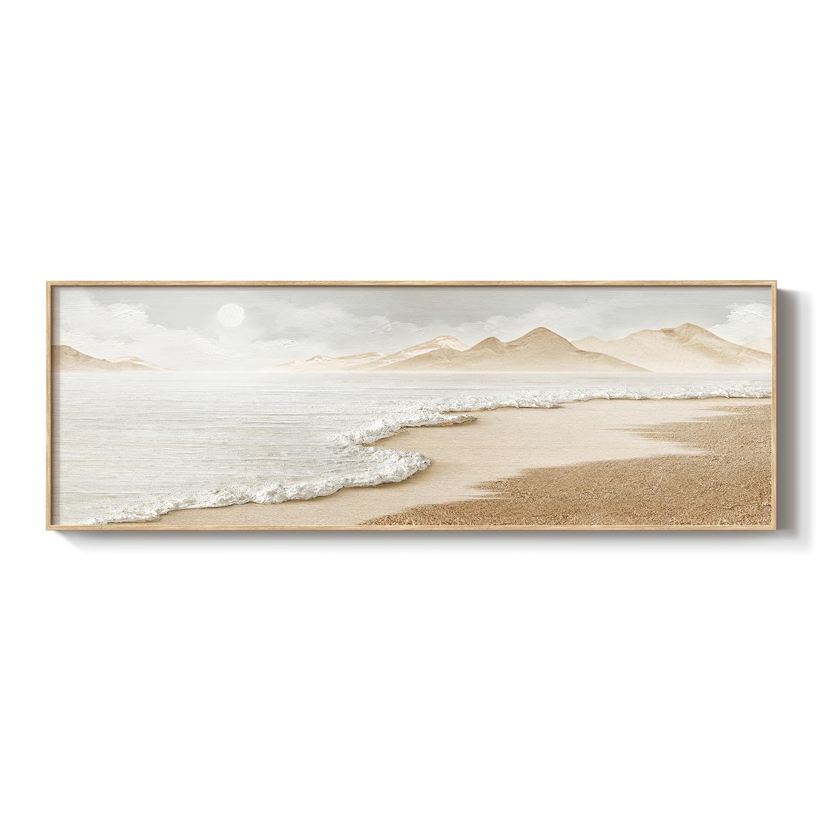 Framed Boho Coastal Beach Wall Art for Living Room, Large Neutral Ocean ...