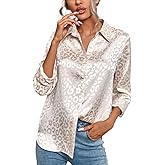 Binsvind Women‘s Leopard Print Button Down Shirt Business Cacual Long Sleeve V-Neck Work Tops
