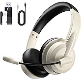 Wireless Headset with Mic for Work with AI Noise Cancelling Mic for Clear Calls, Bluetooth V5.3 Headphones with Microphone to USB A/C Dongle & Mic Mute for Computer Laptop PC iPhone (Apricot Black)