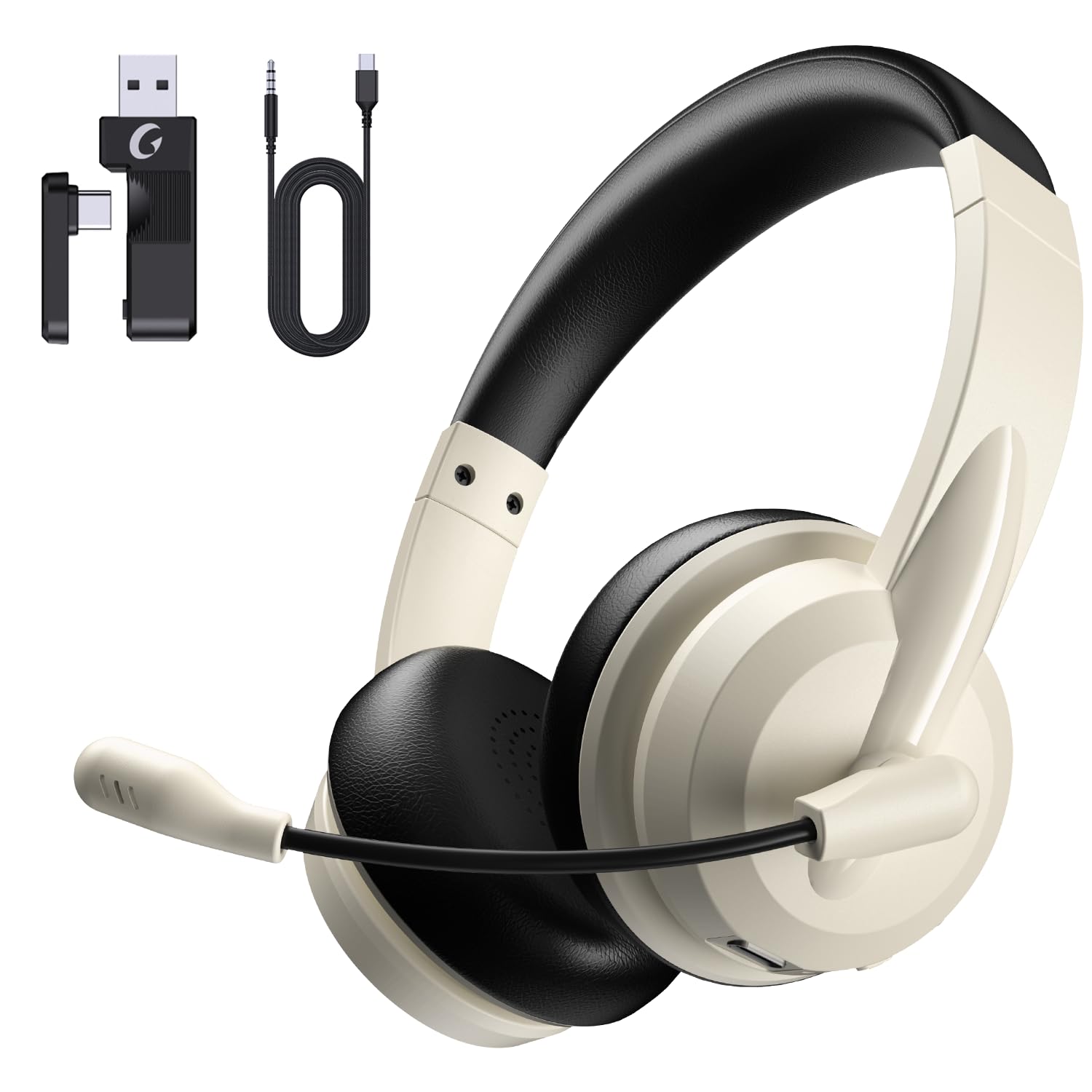 Photo 1 of Wireless Headset with Mic for Work with AI Noise Cancelling Mic for Clear Calls, Bluetooth V5.3 Headphones with Microphone to USB A/C Dongle & Mic Mute for Computer Laptop PC iPhone (Apricot Black)