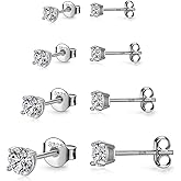 925 Sterling Silver Stud earrings Set | White Gold Plated Hypoallergenic Stud Earrings | Cubic Zirconia Stud Earrings for Women (2mm,3mm,4mm,5mm,6mm,7mm) 8 CZ colors options
