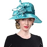 F FADVES Elegant Women’s Wide Brim Derby/Fascinator Hat with Satin Flower– Perfect for Church, Weddings, Derby & Party Events