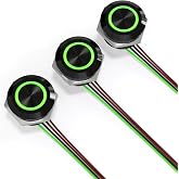 FILN 3PCS 12mm Thin Momentary Push Button Switch 12V-24V DC IP67 50mA,Green | IP67 Waterproof Short Touch Push Button Plug-in Terminal Block Self-Reset for 0.47" Mounting Hole(Zinc-Aluminum Alloy)