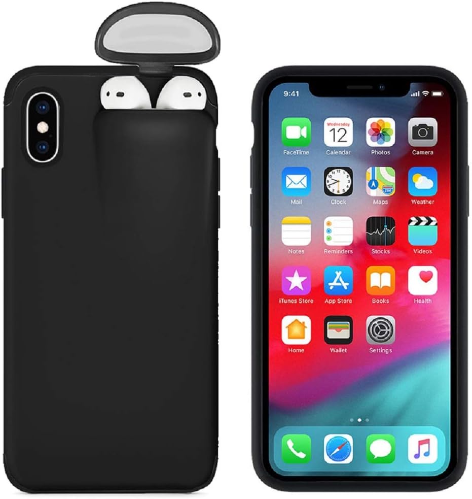 DAYA 2 in 1 for Iphone&Airpods case,Slim Rubber Anti-Scratch Skin Protective Bumper Cover (For iPhone11, Black)