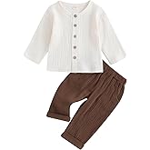 Thorn Tree Toddler Boys Girls Fall Outfits Long Sleeve Button Down Shirt Elastic Waist Pants 2Pcs Little Kids Clothes Set