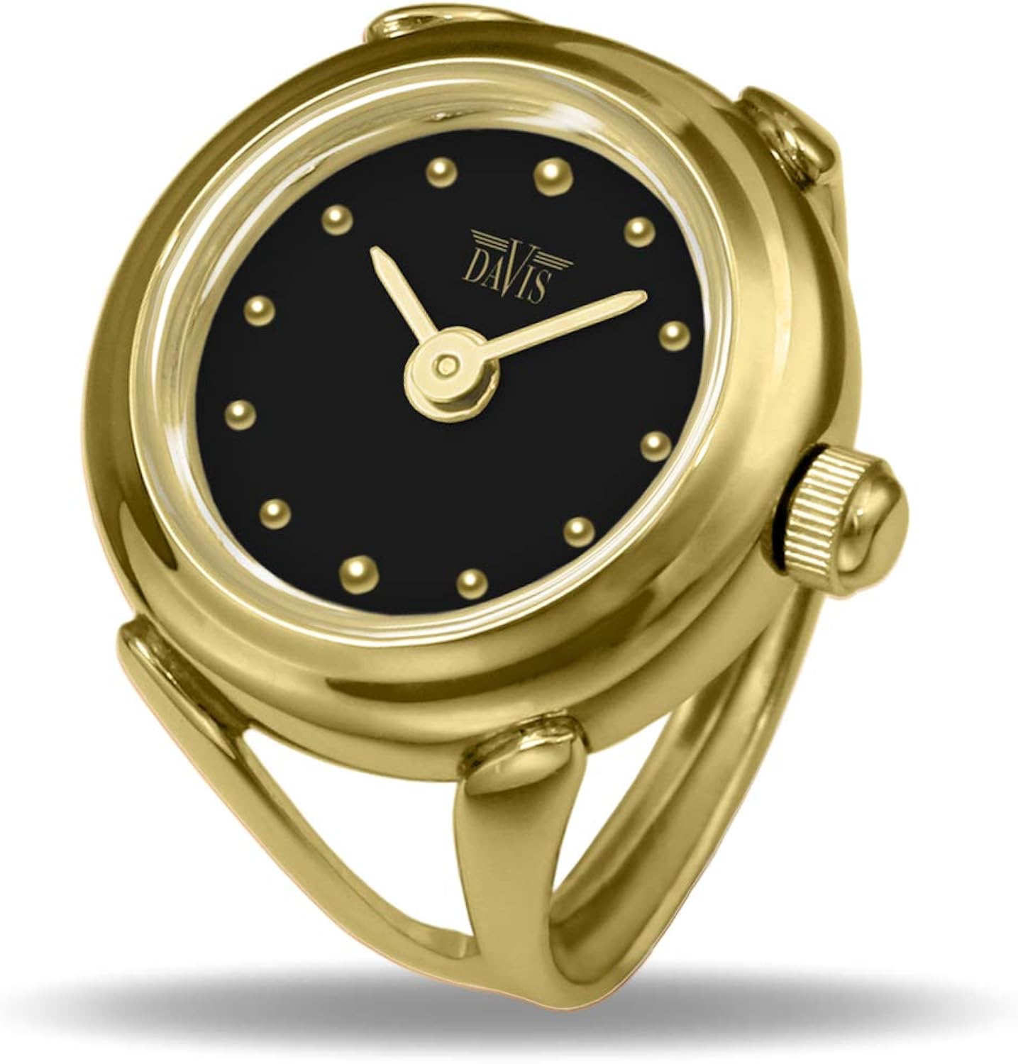 Davis Womens Finger Ring Watch Sapphire Glass Adjustable (Gold/Black