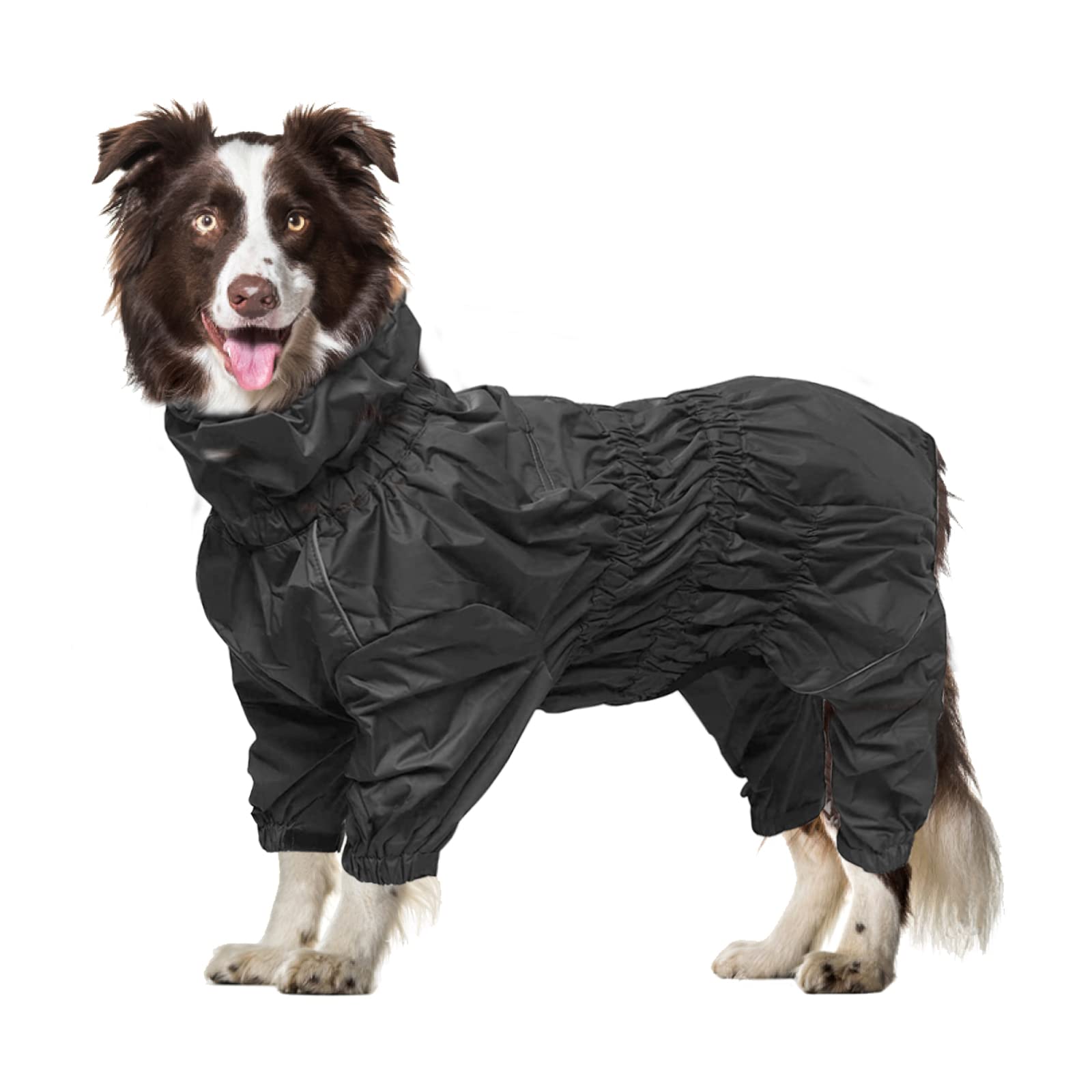 Geyecete1/2 Leg Trouser Suit,Dog Raincoat with high Waterproof Reflective Four-Leg rain Gear Jumpsuit for Puppies Small Medium-Black-M