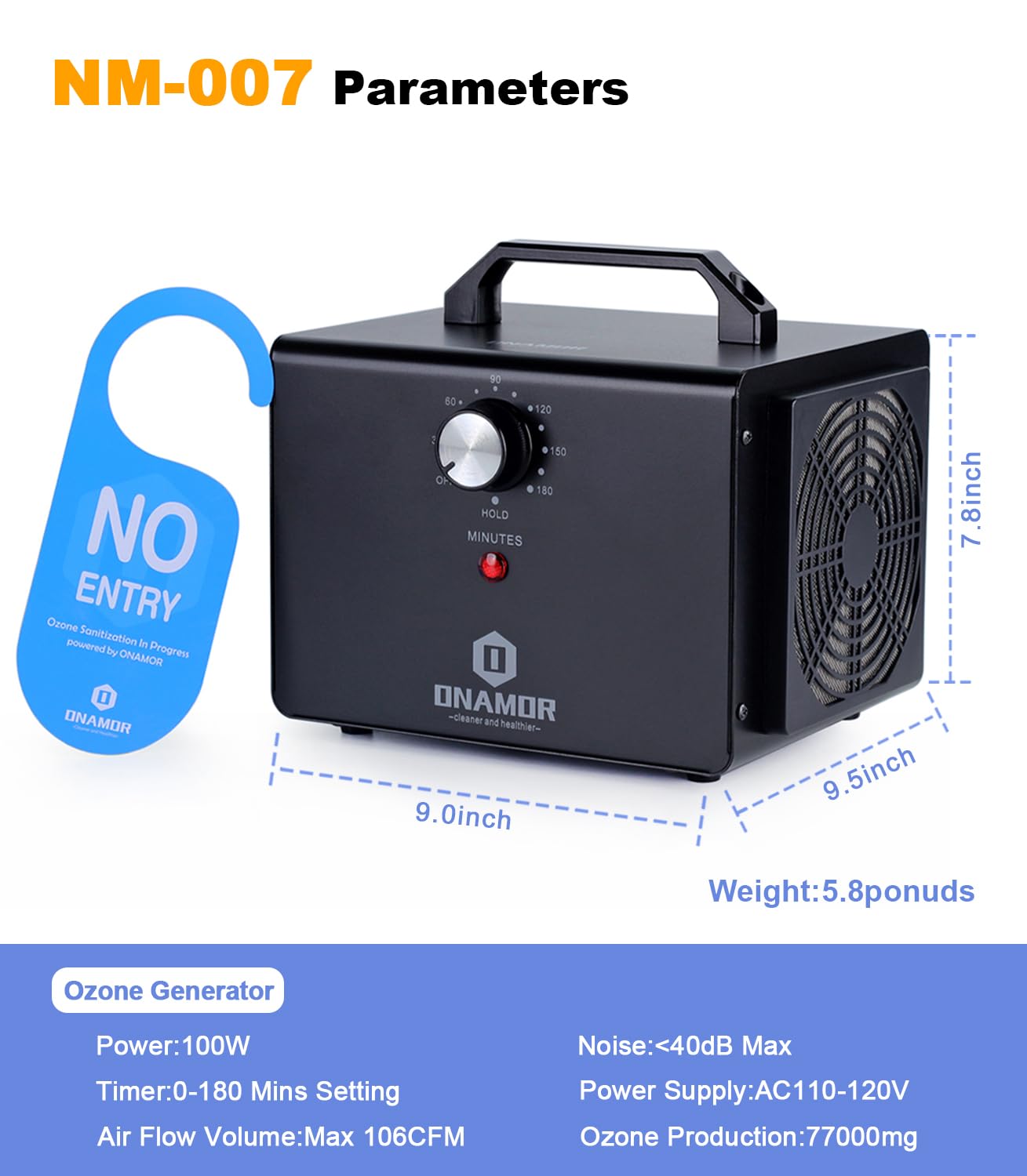 ONAMOR Ozone Generator 77000mg, Ozone Machine Ionizer O3 Deodorizer for Home, Basement, Smoke, and Pet Room (Eliminating Odors Area up to 4000 Square Feet, All Metallic Black)