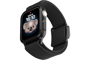 NEWJOURNEY Compatible with Kids Apple Watch Band with Case, Stretchy Nylon Adjustable Strap with Easy Snap-on Clasp for iWatch 38/40/41mm & 42/44/45mm (No Screen Protector included)