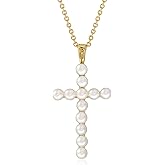 Ross-Simons 3.5-4mm Cultured Pearl Cross Pendant Necklace in 18kt Gold Over Sterling. 18 inches
