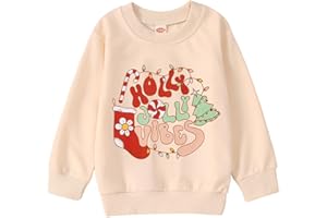 Ritatte Toddler Girl Christmas Sweatshirt Holly Xmas Jolly Vibes Graphic Crewneck Pullover Girls Cute Xmas Holiday Tops 1-6T