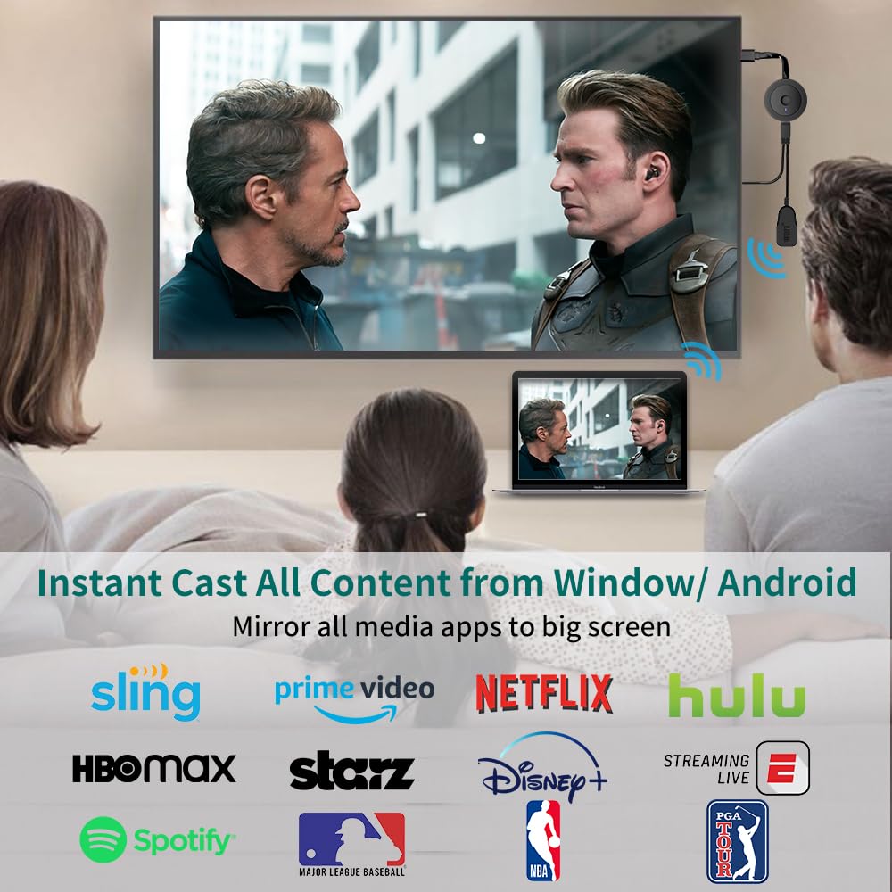 4K Wireless HDMI Display Dongle Adapter 1080P, WiFi Casting Movies, Shows Receiver for i-Phone, i-Pad, Android, Tablet, Laptop, Window to HDTV/Monitor/Projector, Compatible Miracast, Air Play, DLNA