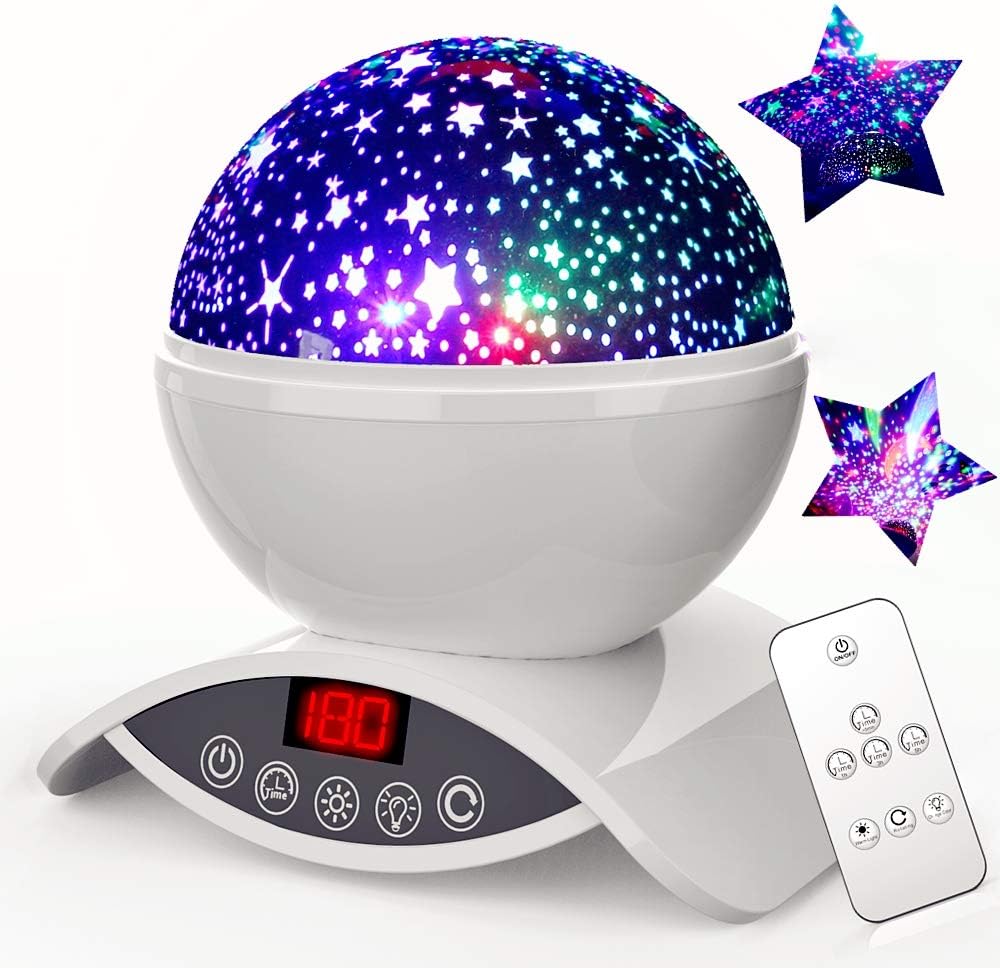 Night Light Projector, Elecstars 8 Colours Dimmable Combinations Romantic Starry Sky Lamp, Timer Auto-Off, Toys for Nursery Decor, Gifts for Kids (White)