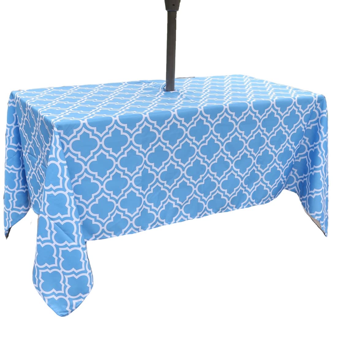 Eternal Beauty 132x178cm Recatngle Blue Plaid Indoor Outdoor Waterproof Tablecloth with Umbrella Hole and Zipper for Patio Garden Party and BBQ (52x70 Inch)