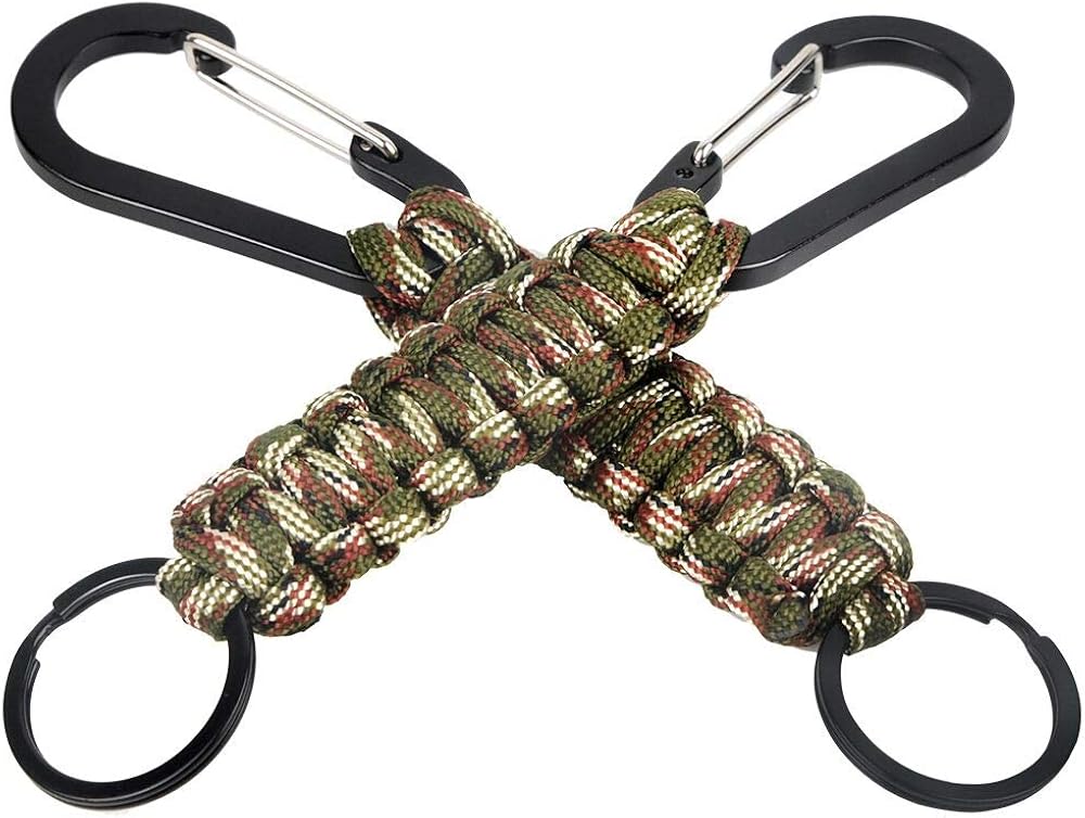 IMPHOM Survival Bracelet Buckle Rope Shackle Paracord Military Bracelet Buckle Tool Adjustable Accessories Kit, Fire Starter, Knife, Compass, LED Light,Whistle,for Fishing Hiking Travel Camp(2pcs）Green Camouflage: Clothing