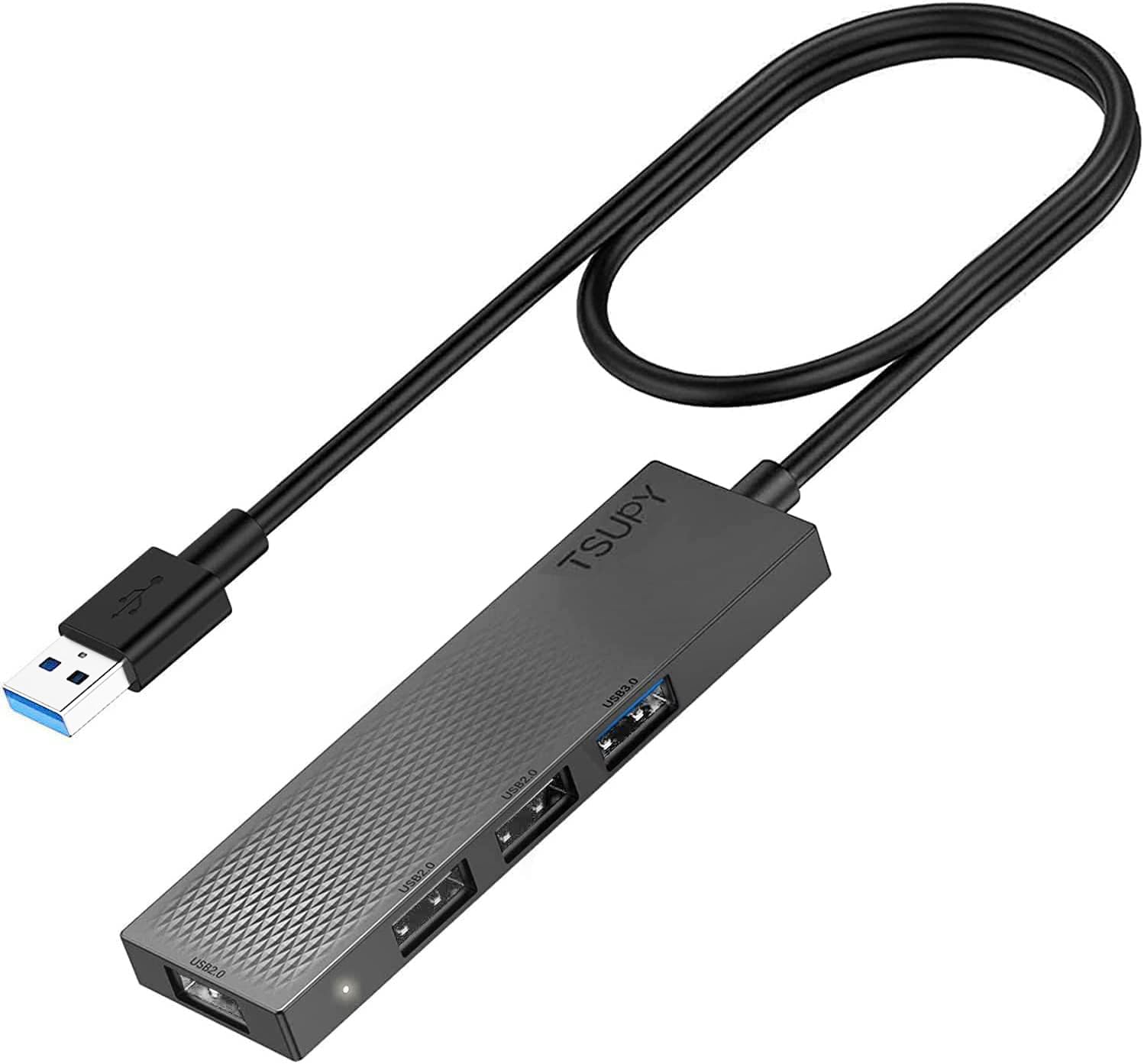 TSUPY USB 3.0 Hub, USB 2.0 Adapter with 65cm Cable 4 Port USB Extender for Desktop Computer PC, PS4, Laptop etc