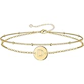 MONOZO Gold Bracelets for Women Girls Valentines Day Gifts, Dainty 18K Gold Plated Disc Monogram Letter A-Z Initial Bracelets for Women Trendy Personalized Letter Bracelet Valentines Day Gifts for Her