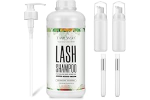 TWILASH BY DLY Lash Shampoo Bulk, Eyelash Cleanser for Extensions 1 Liter - 2 Foam Pump Bottles, 2 Lash Cleansing Brushes, Dispenser Pump - Eyelid Foaming Cleanser for Professional Salon and Home Use