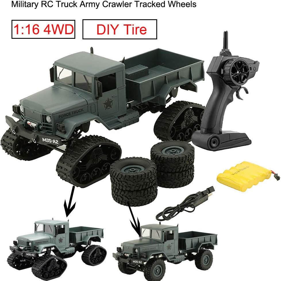 Remote Control Trucks for Sale!! NEW RC Military Truck Army 1:16 4WD Tracked Wheels Crawler Off-Road Car RTR Toys Gift For Boys Girls Adults (green)