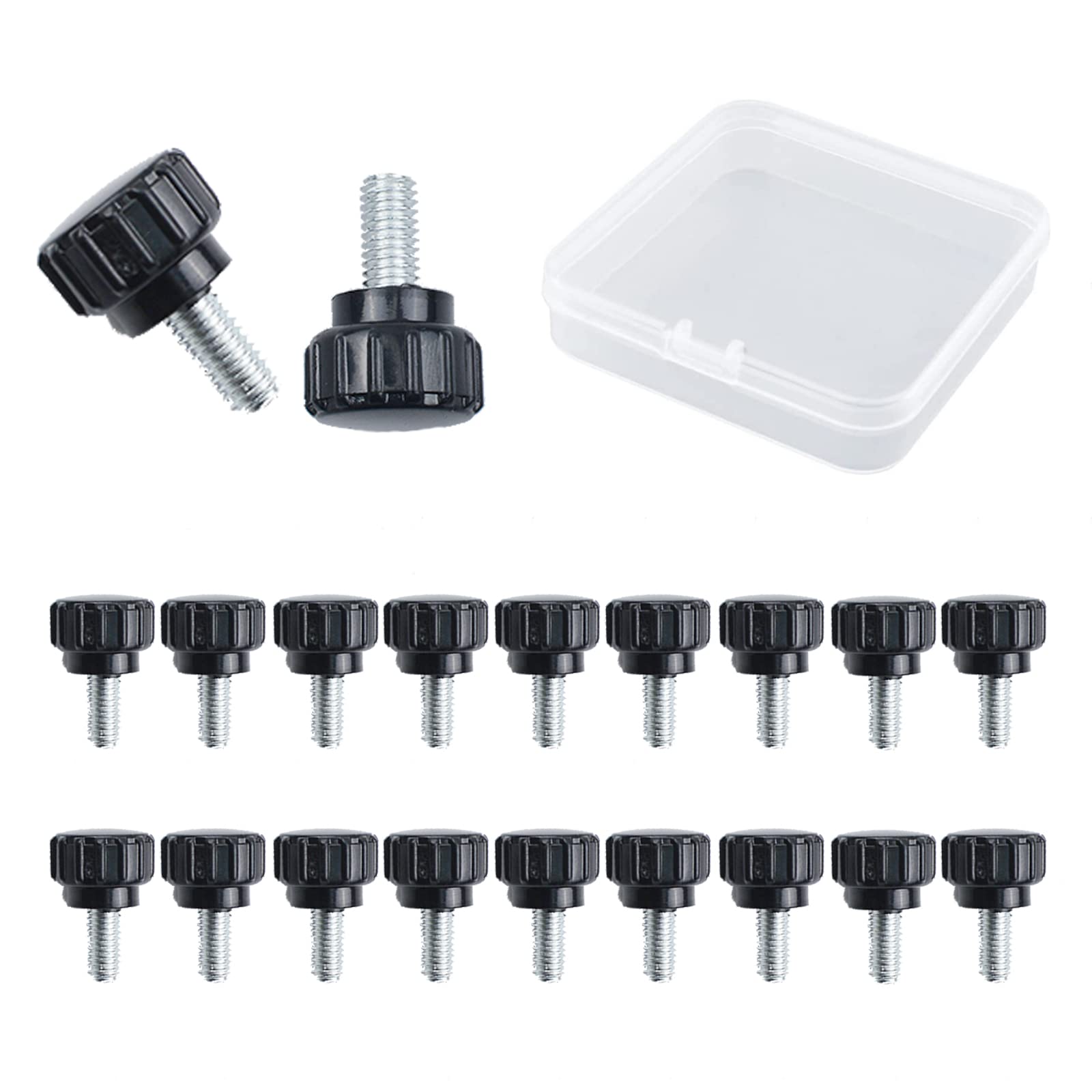 MOROBOR Knurled Thumbscrew Screw, 20pcs M5 x 10mm Carbon Steel Threaded Knurled Thumbscrew Grip Knobs Thumb Screw for Machinery Latche with Storage Case — image 1