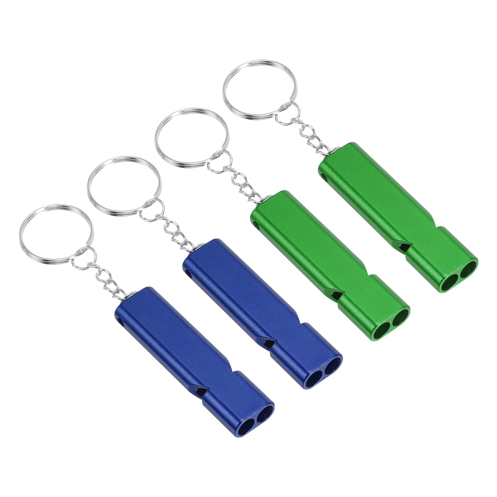 PATIKIL Emergency Whistle, 4 Pack Loud Sound Aluminum Keychain Whistles Outdoor Safety Survival Whistle for Camping Hiking, Blue, Green