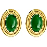 Catuni Chunky Gold Color Earrings Fashion Geometric 18K Gold Turquoise Lapis Lazuli Green Red Oval Earrings for Women